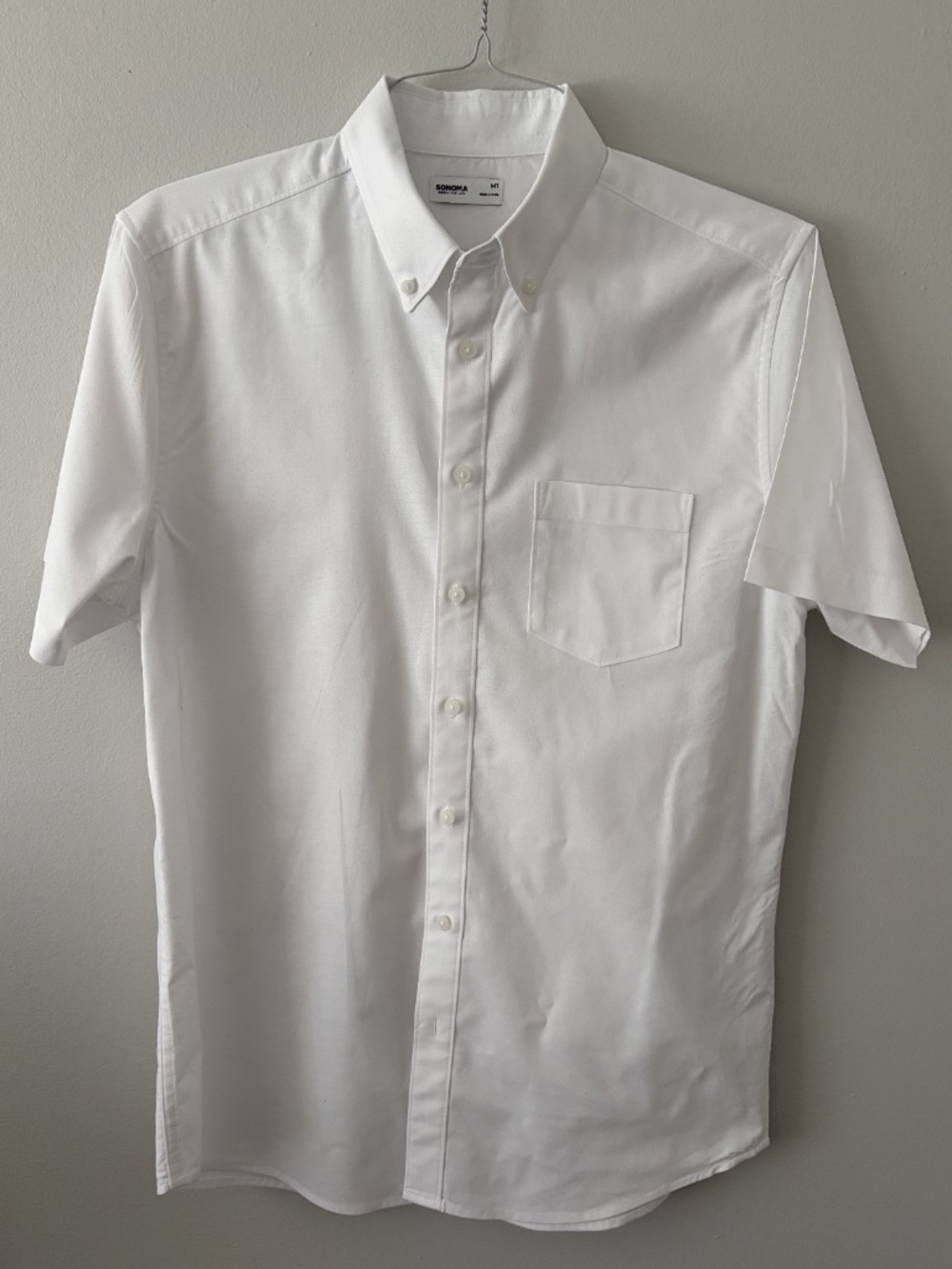 Sonoma Mens Medium Short Sleeve Button Up Shirt White Cotton Blend Button Collar